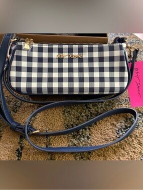 Betsey Johnson Navy & White Gingham Crossbody/handbag NWT